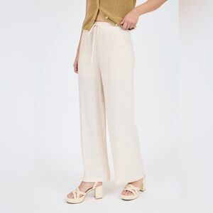 High Waist Drawstring Wide Leg Pants in Oatmeal